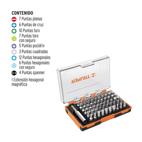Juego de 61 puntas mixtas largo 1' en estuche plástico | PUN-61 | 10758