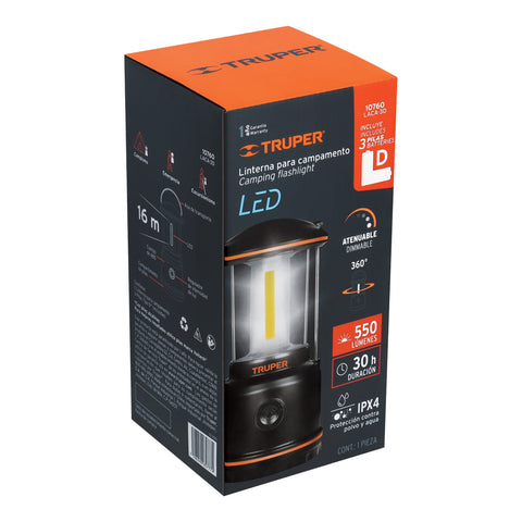 Linterna de LED para campamento, tipo farol, de Pilas 3 D | LACA-3D | 10760