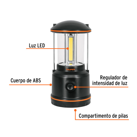 Linterna de LED para campamento, tipo farol, de Pilas 3 D | LACA-3D | 10760