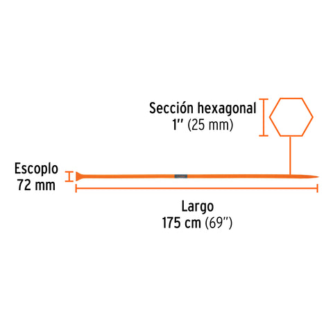 Barreta de punta de 1'x175 cm, escoplo 72 mm,Truper | BAP-175 | 10762