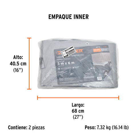 Lona de polietileno reforzada 3 x 6 m, gris, 180g/m2, TRUPER | LT-36 | 10772
