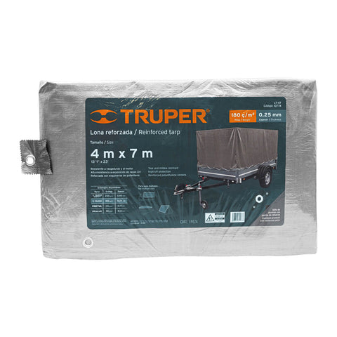 Lona de polietileno reforzada 4 x 7 m, gris, 180g/m2, TRUPER | LT-47 | 10774