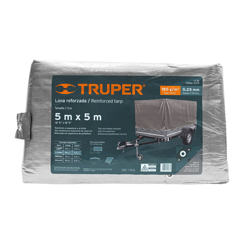 Lona de polietileno reforzada 5 x 5 m, gris, 180g/m2, TRUPER | LT-55 | 10775