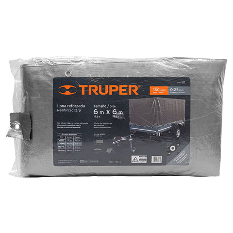 Lona de polietileno reforzada 6 x 6 m, gris, 180g/m2, TRUPER | LT-66 | 10777