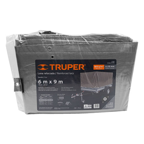 Lona de polietileno reforzada 6 x 9 m, gris, 180g/m2, TRUPER | LT-69 | 10778
