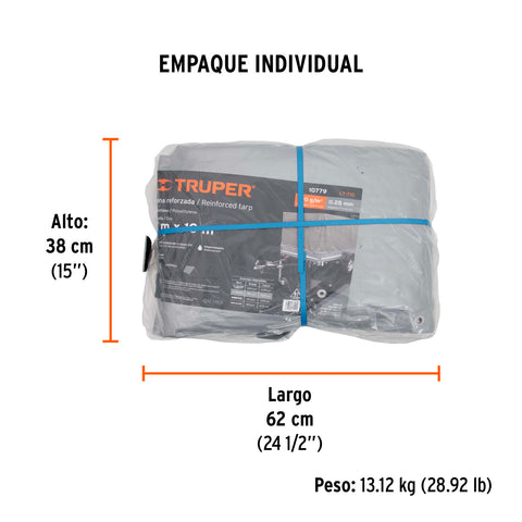 Lona de polietileno reforzada 7x10 m, gris, 180g/m2, TRUPER | LT-710 | 10779