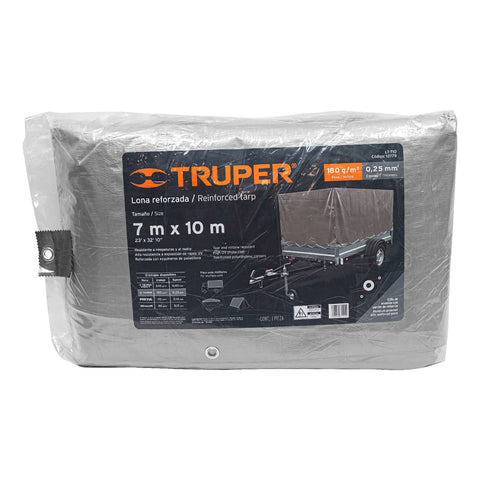 Lona de polietileno reforzada 7x10 m, gris, 180g/m2, TRUPER | LT-710 | 10779