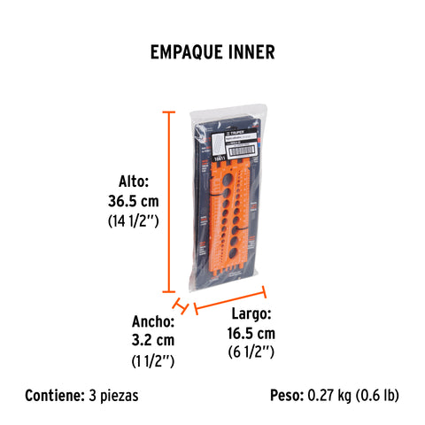 Regleta medidora de tuercas y tornillos, std y mm, TRUPER | REGLA-22 | 10811