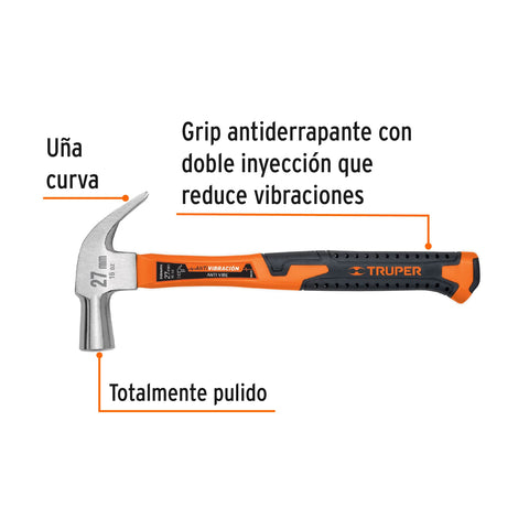 Martillo cabeza cónica 27 mm uña curva, mango fibra vidrio | MAC-27F | 10851