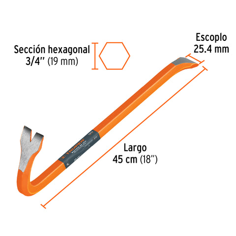 Barreta de uña de 3/4' x 45 cm, Truper | BU-45 | 10853