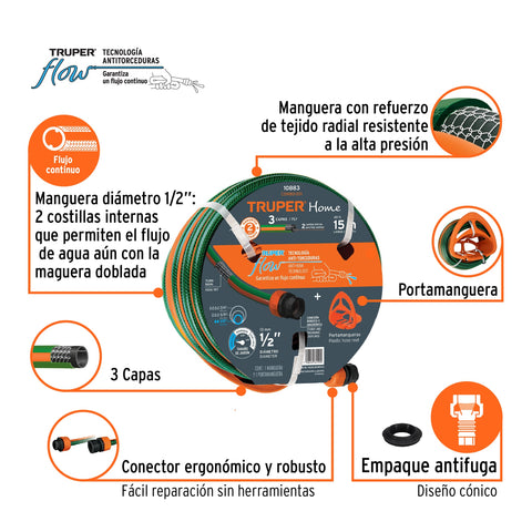 Combo manguera MAN-15X1/2RE y portamanguera GAN-MA, Truper | COMBO-201 | 10883