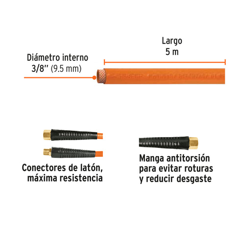 Manguera para compresor, de PVC, 5m x 3/8', Truper | MAN-PI-5-3/8 | 10892