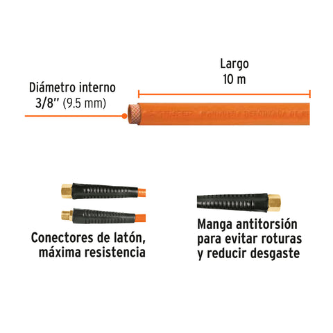 Manguera para compresor, de PVC, 10m x 3/8', Truper | MAN-PI-10-3/8 | 10893