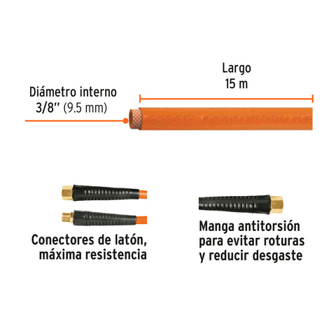 Manguera para compresor, de PVC, 15m x 3/8', Truper | MAN-PI-15-3/8 | 10894