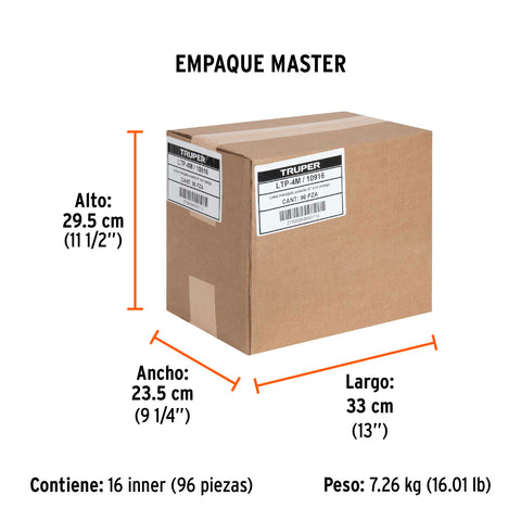 Lima triángulo pesado 4', 34 dpp, con mango, TRUPER | LTP-4M | 10916