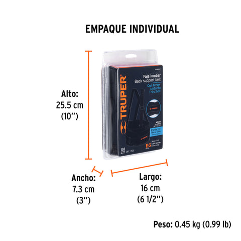 Faja lumbar con tercer cinturón, talla XG, Truper | FAJA-XLX | 10956