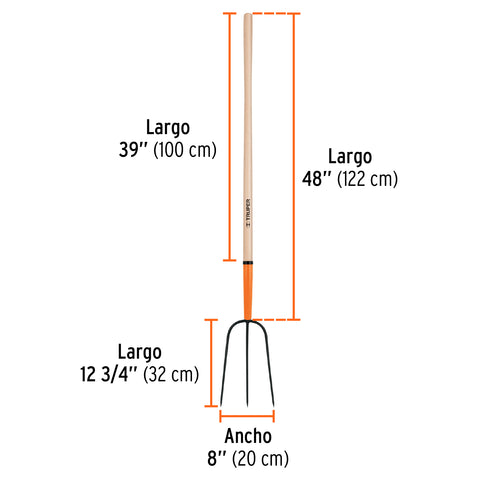 Bieldo para paja, 3 dientes, mgo largo 48', TRUPER | BPJ-3 | 11000
