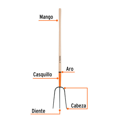 Bieldo para paja, 3 dientes, mgo largo 48', TRUPER | BPJ-3 | 11000