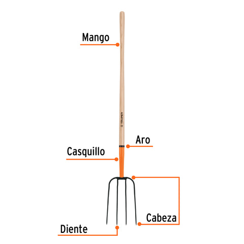 Bieldo para paja, 4 dientes, mgo largo 48', TRUPER | BPJ-4 | 11003