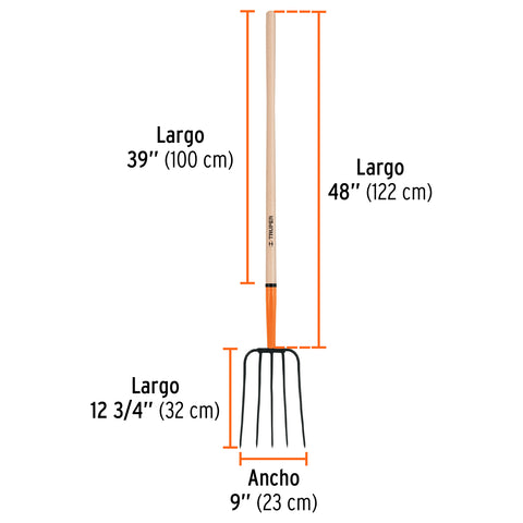 Bieldo para paja, 5 dientes, mgo largo 48', TRUPER | BPJ-5 | 11006