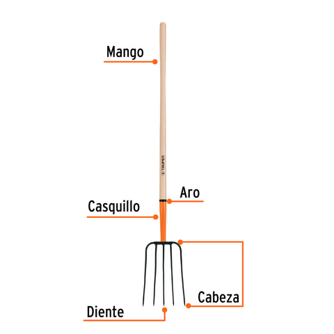 Bieldo para paja, 5 dientes, mgo largo 48', TRUPER | BPJ-5 | 11006