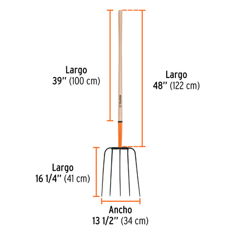 Bieldo para paja, 5 dientes, mgo largo 48',cab/grande TRUPER | BPJ-5B | 11008
