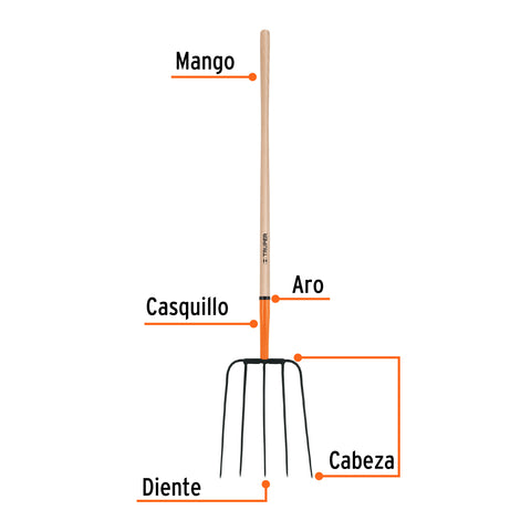 Bieldo para paja, 5 dientes, mgo largo 48',cab/grande TRUPER | BPJ-5B | 11008