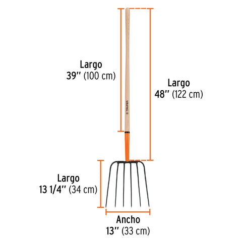 Bieldo para paja, 6 dientes, mgo largo 48', TRUPER | BPJ-6 | 11009