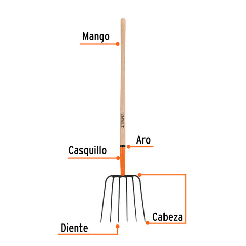 Bieldo para paja, 6 dientes, mgo largo 48', TRUPER | BPJ-6 | 11009