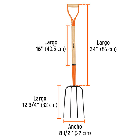 Bieldo para paja, 4 dientes, mgo 34', puño 'Y', TRUPER | BPJ-4C | 11012