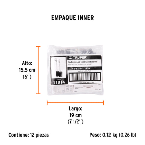Bolsa con 2 carbones de repuesto para ESMA-4-1/2A10, TRUPER | CB-ES-4-1/2A10 | 11014