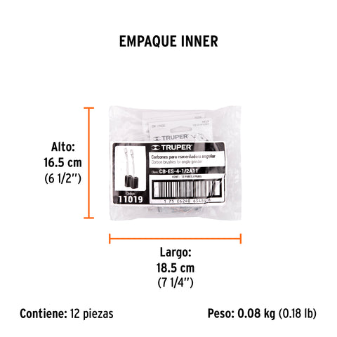 Bolsa con 2 carbones de repuesto para ESMA-4-1/2A11, TRUPER | CB-ES-4-1/2A11 | 11019