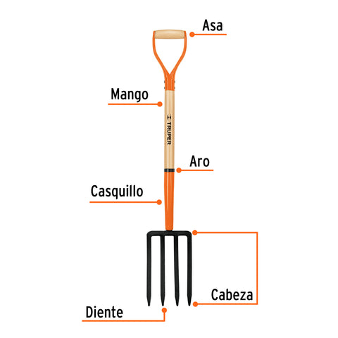 Bieldo para jardín, 4 dientes, mgo 34', puño 'Y', TRUPER | BJ-4 | 11021