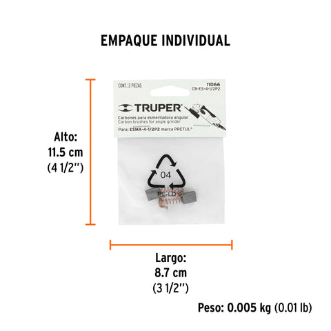 Bolsa con 2 carbones de repuesto para ESMA-4-1/2P2, TRUPER | CB-ES-4-1/2P2 | 11066