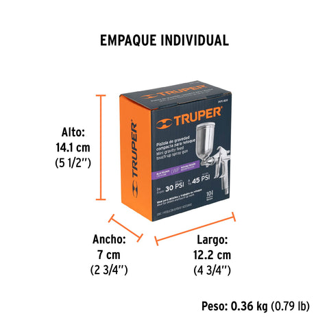 Pistola para retoque LVMP vaso aluminio, 0.5 mm, TRUPER | PIPI-400 | 11098