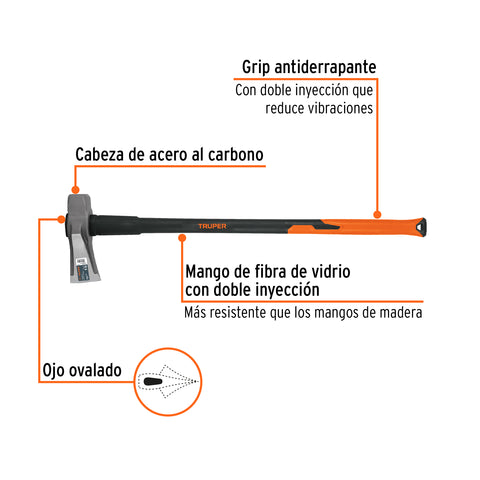 Hacha para rajar madera 8 lbs, mango fibra de vidrio 36' | TJR-8FX | 11137