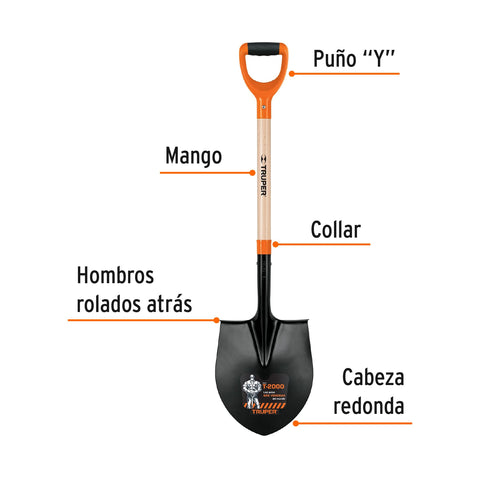 Pala redonda #4 T-2000, puño 'Y', Truper | PRY-P4 | 11147