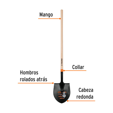 Pala redonda # 4 T-2000, mango largo 45', Truper | PRL-P4 | 11149