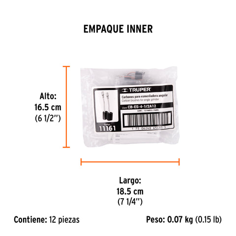 Bolsa con 2 carbones de repuesto para ESMA-4-1/2A12, TRUPER | CB-ES-4-1/2A12 | 11161