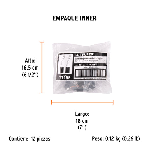 Bolsa con 2 carbones de repuesto para ESMA-4-1/2NX3, TRUPER | CB-ES-4-1/2NX3 | 11165