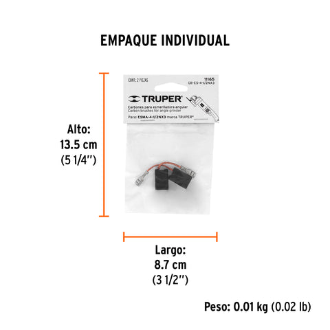 Bolsa con 2 carbones de repuesto para ESMA-4-1/2NX3, TRUPER | CB-ES-4-1/2NX3 | 11165