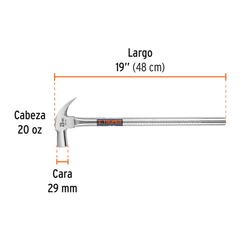 Martillo cabeza cónica 29 mm uña curva, mango tubular,TRUPER | MAC-29T | 11175