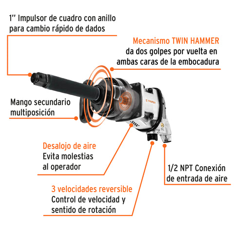 Llave (pistola) de impacto neumática 1', ind, TRUPER | TPN-797-6-2 | 11186