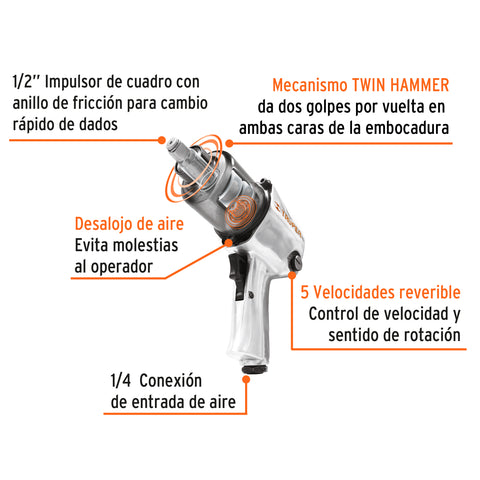 Llave (pistola) de impacto neumática 1/2', ind, TRUPER | TPN-734H-2 | 11187