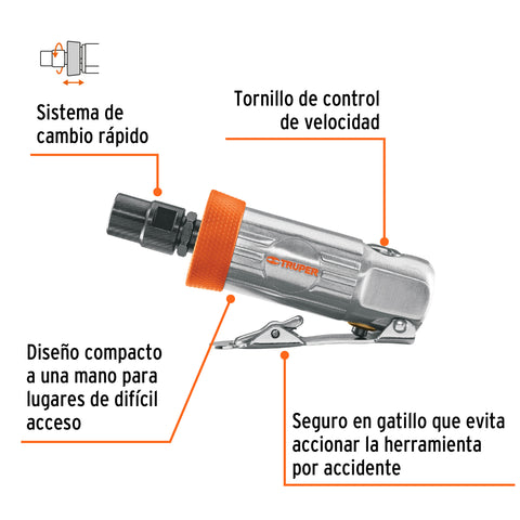 Rectificador neumático 1/4' recto, Truper | TPN-876-2 | 11188
