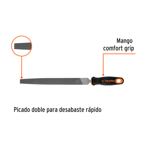 Lima plana bastarda 10' con mango doble inyección, TRUPER | LPB-10T | 11237