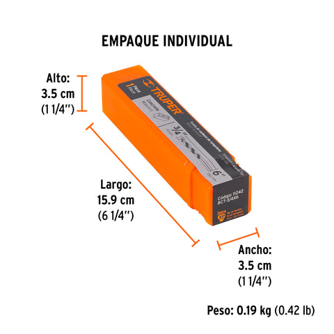 Broca para concreto de 3/4 x 6', Truper | BCT-3/4X6 | 11242