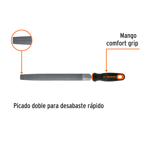 Lima media caña bastarda 10' mango doble inyección, TRUPER | LMCB-10T | 11243