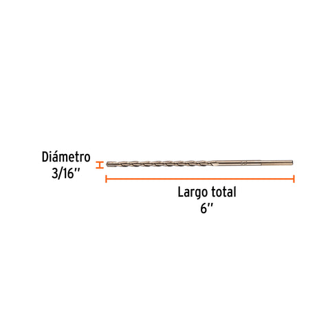Broca para concreto de 3/16 x 6', Truper | BCT-3/16X6 | 11258