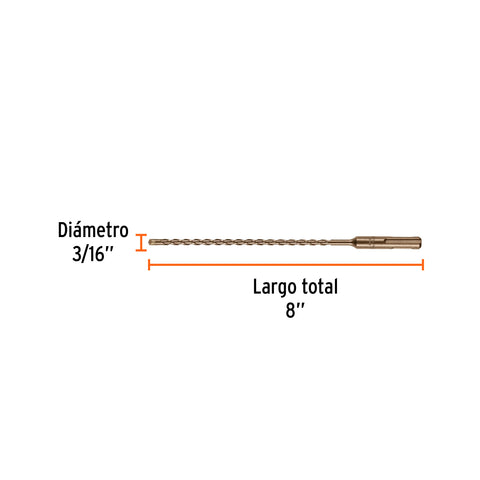 Broca SDS Plus 3/16 x 8', Truper | BS-3/16X8 | 11261
